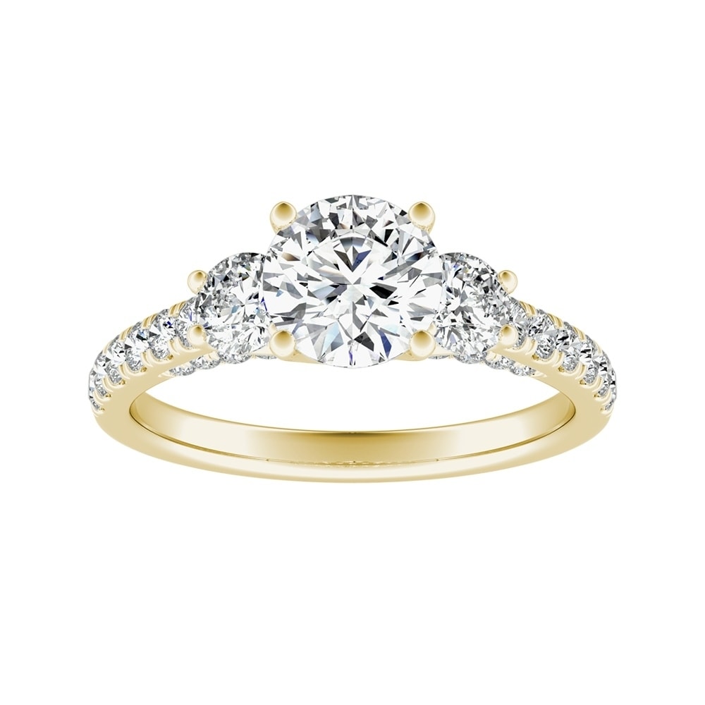 Auriya 3-Stone 3/4ct Round Moissanite and 7/8ct Diamond Engagement Ring 14K Gold