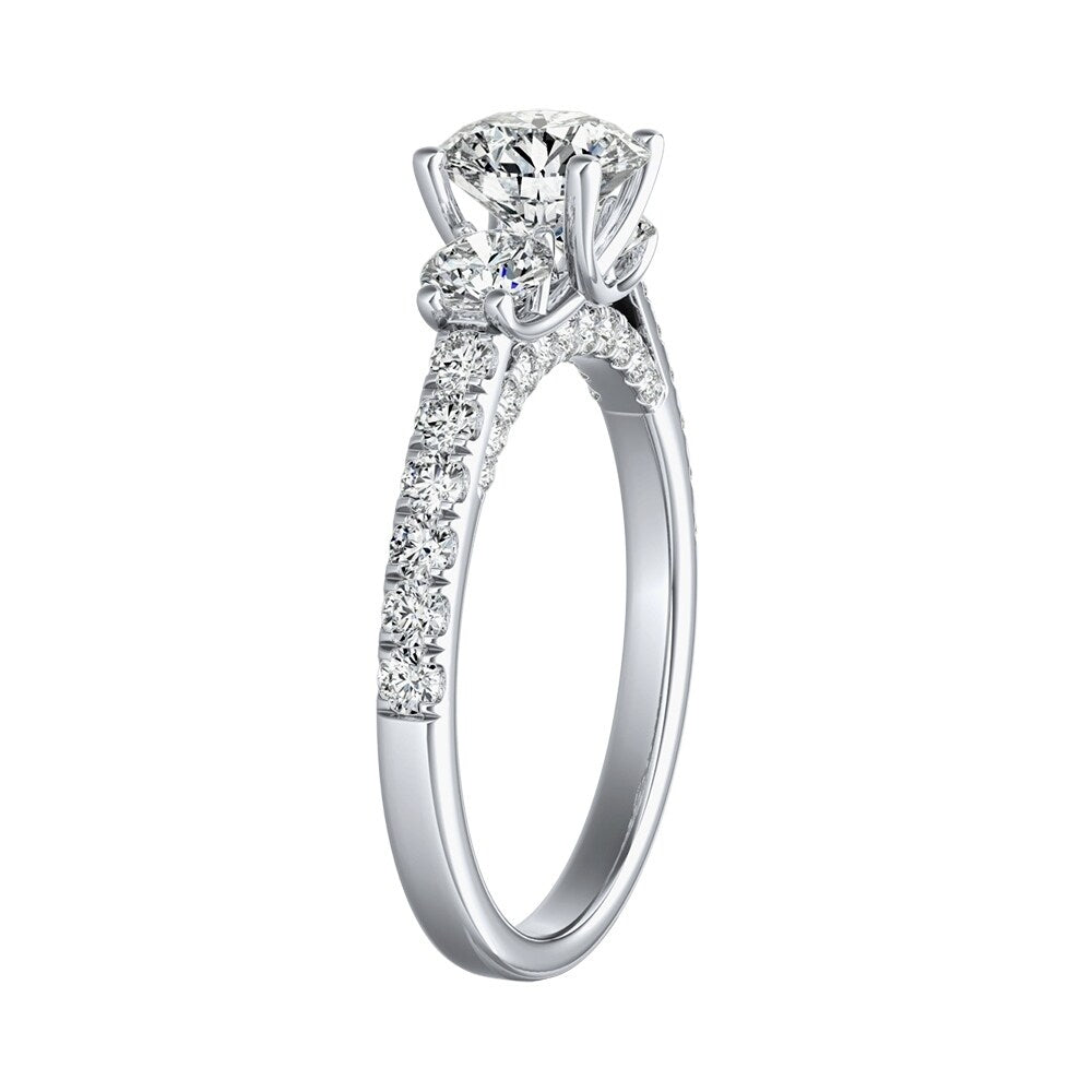 Auriya 3-Stone 3/4ct Round Moissanite and 7/8ct Diamond Engagement Ring 14K Gold