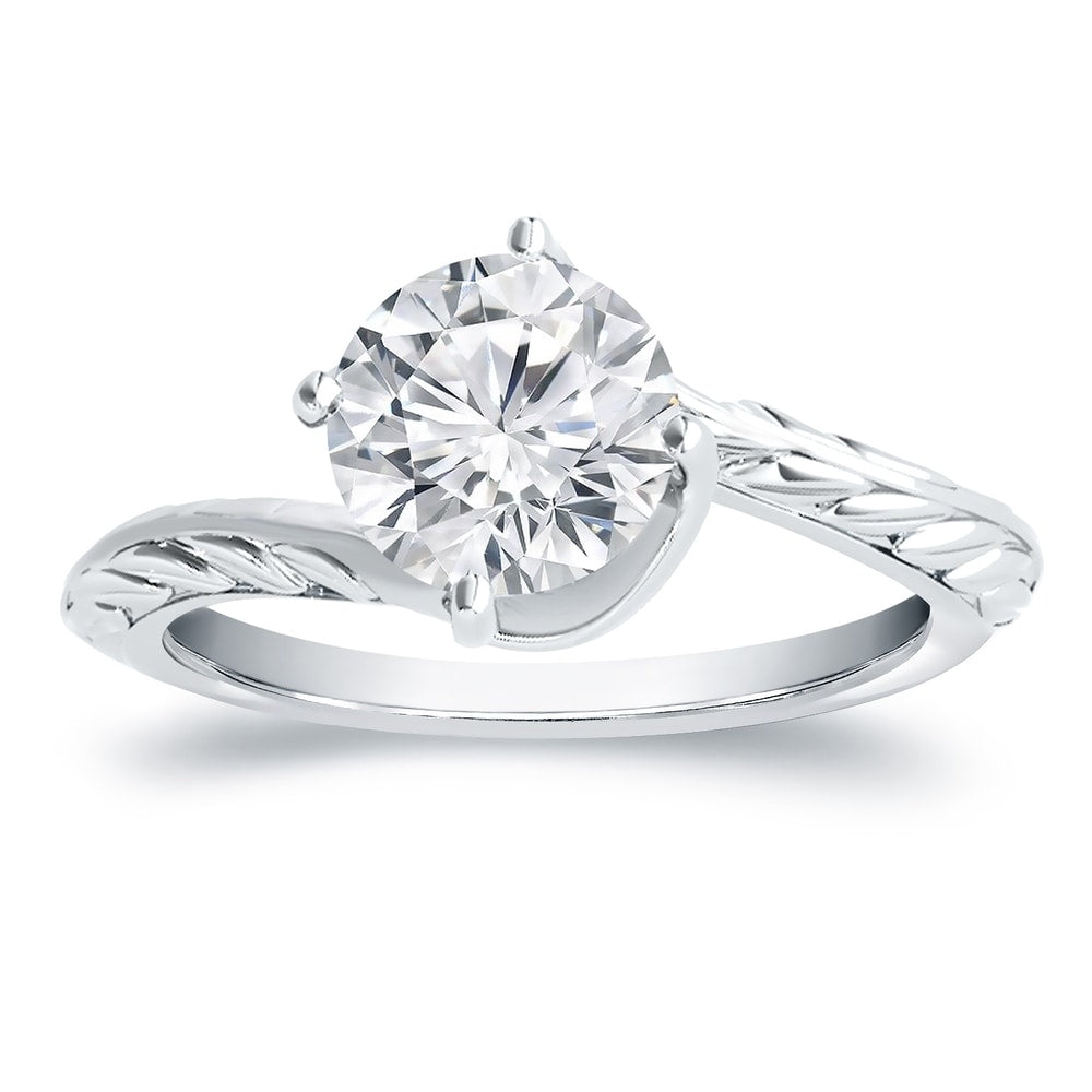 Vintage Inspired Round 3ctw Moissanite Solitaire Engagement Ring by Auriya 14k Gold