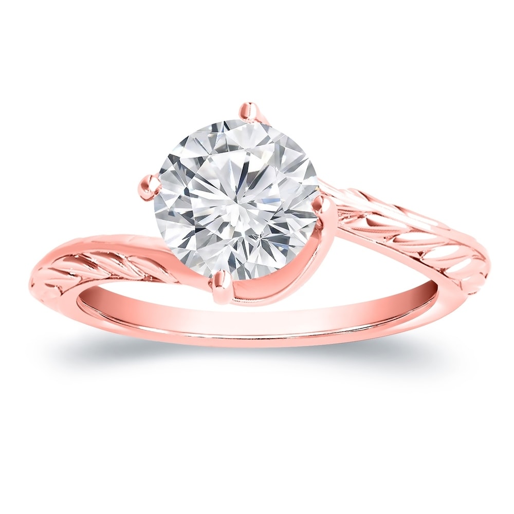 Vintage Inspired Round 3ctw Moissanite Solitaire Engagement Ring by Auriya 14k Gold