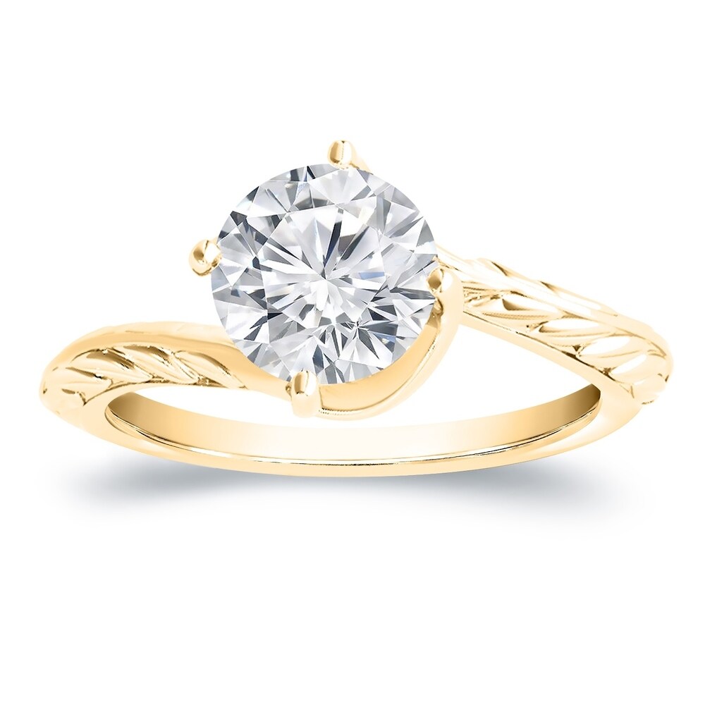 Vintage Inspired Round 3ctw Moissanite Solitaire Engagement Ring by Auriya 14k Gold