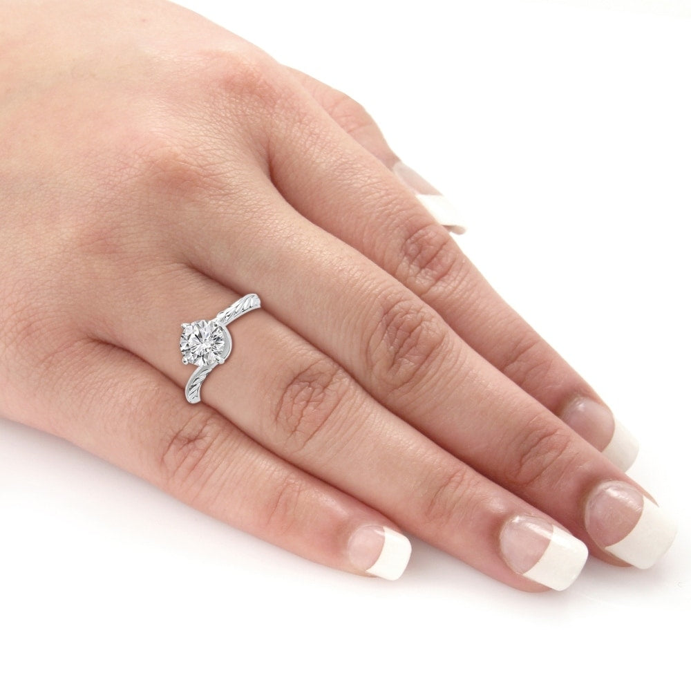 Vintage Inspired Round 3ctw Moissanite Solitaire Engagement Ring by Auriya 14k Gold