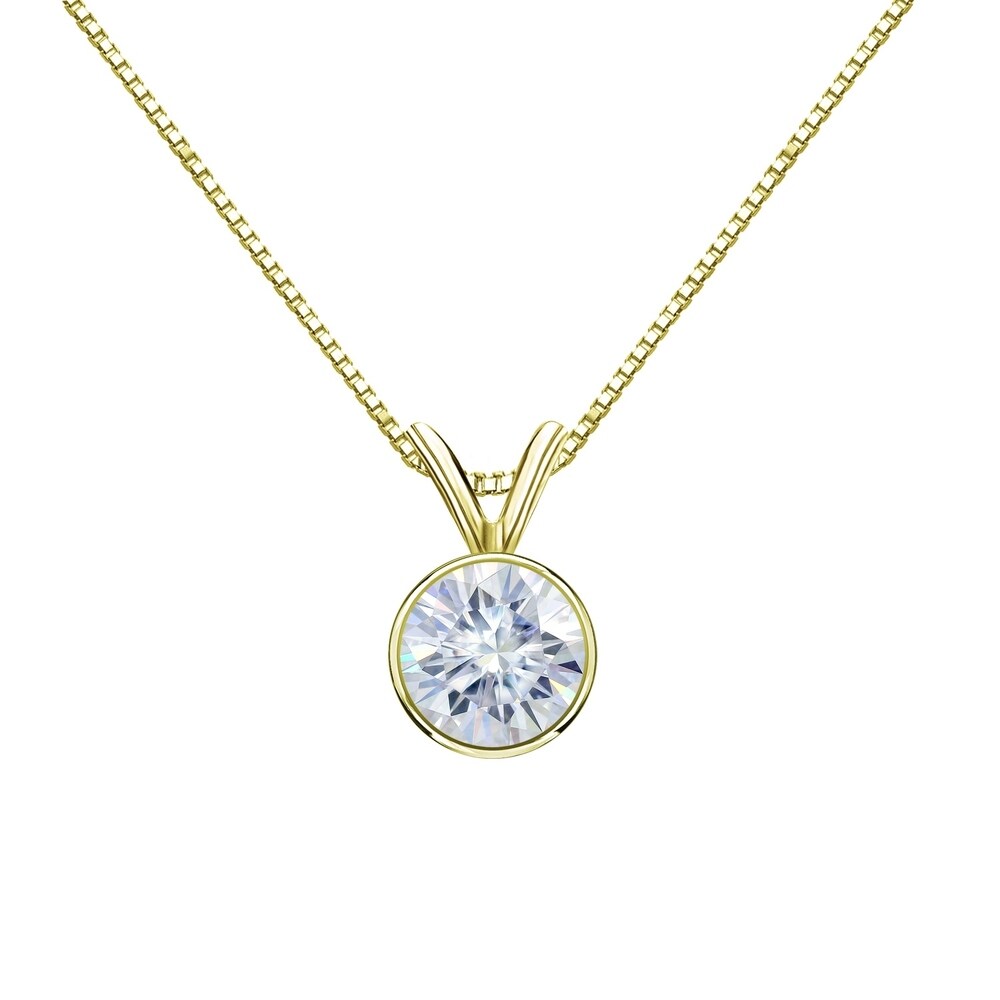 Auriya 3ctw Bezel-set Round Moissanite Necklace 14k Gold - 9.3 mm