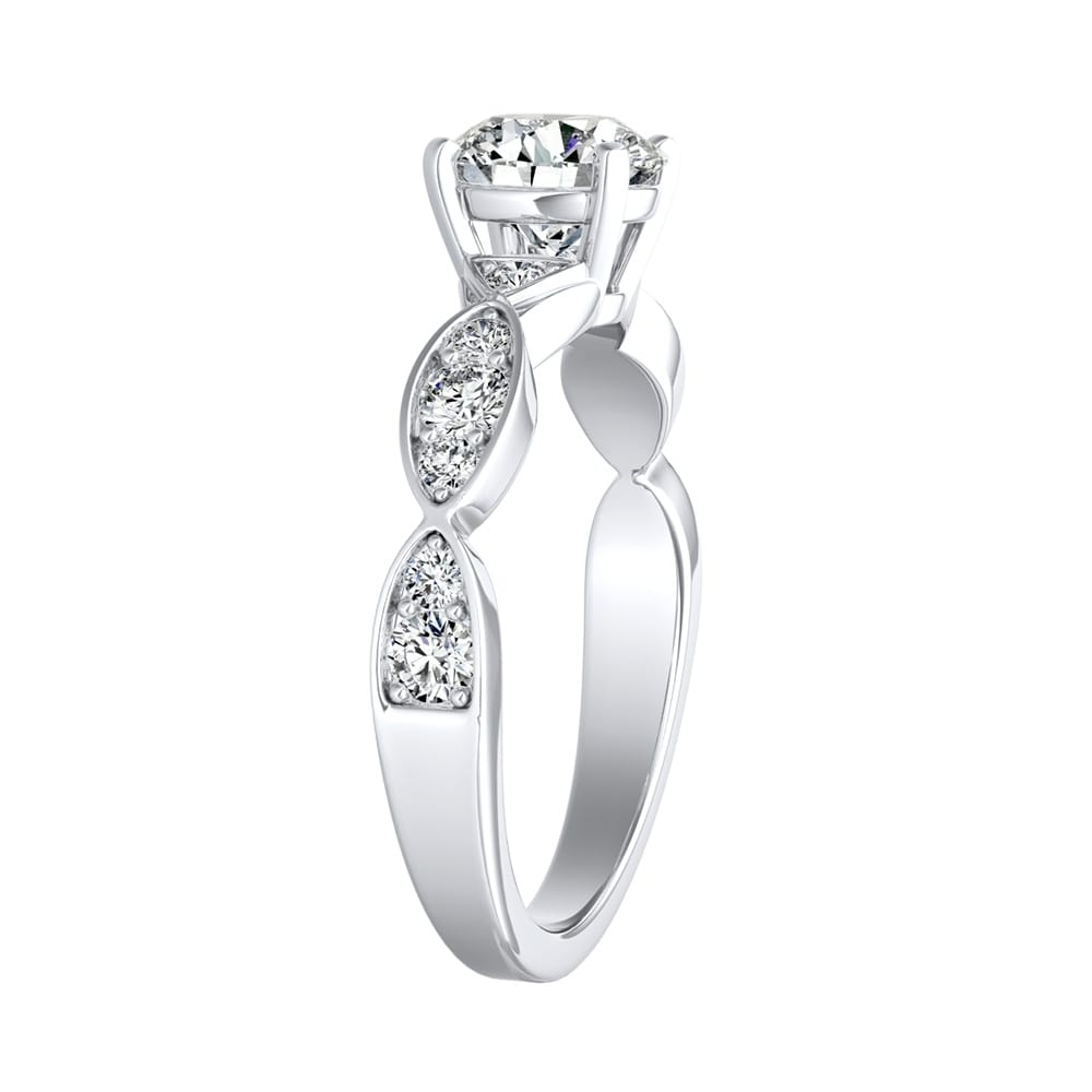 Auriya 14k Gold 4ct Round Moissanite and 1/3ct TDW Wave Style Diamond Engagement Ring
