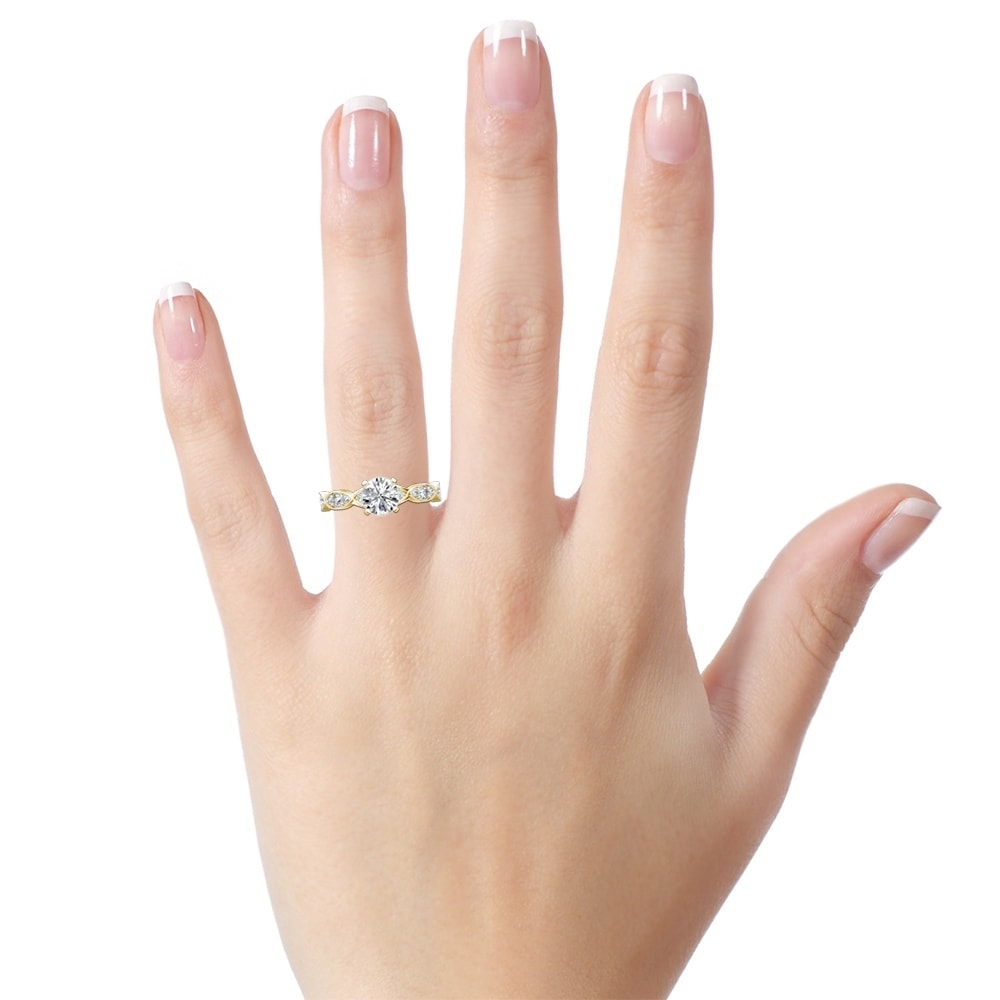 Auriya 14k Gold 4ct Round Moissanite and 1/3ct TDW Wave Style Diamond Engagement Ring