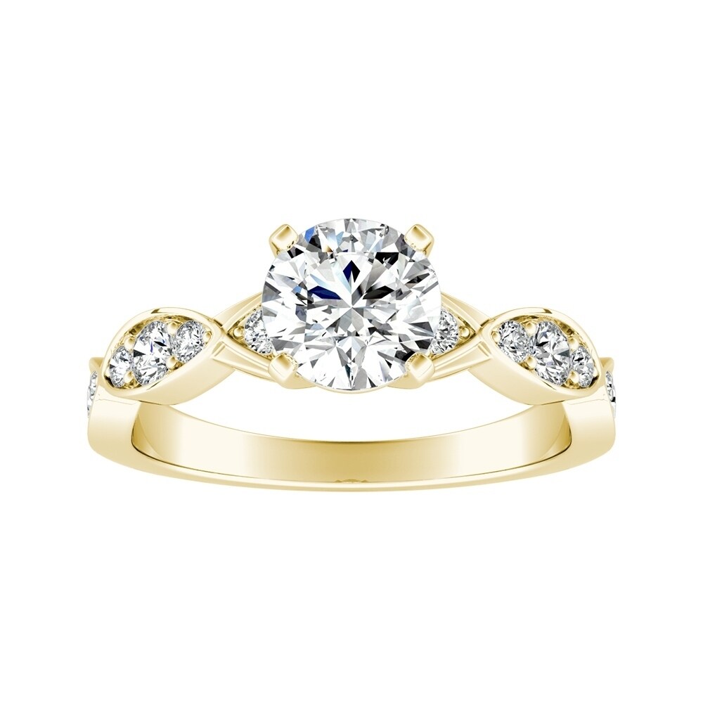 Auriya 14k Gold 4ct Round Moissanite and 1/3ct TDW Wave Style Diamond Engagement Ring