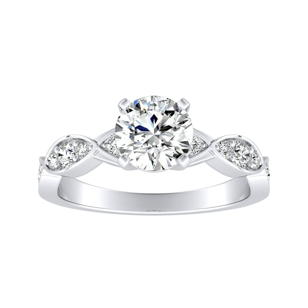 Auriya 14k Gold 4ct Round Moissanite and 1/3ct TDW Wave Style Diamond Engagement Ring