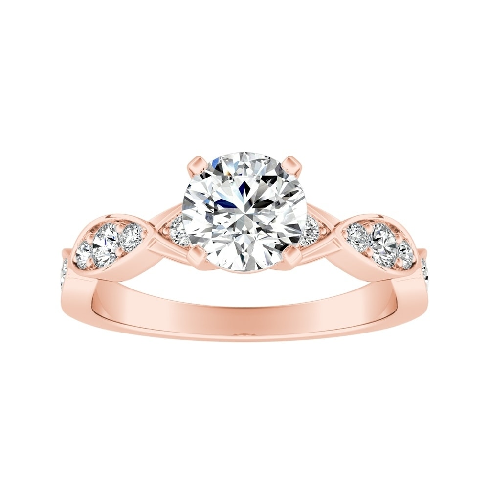 Auriya 14k Gold 4ct Round Moissanite and 1/3ct TDW Wave Style Diamond Engagement Ring