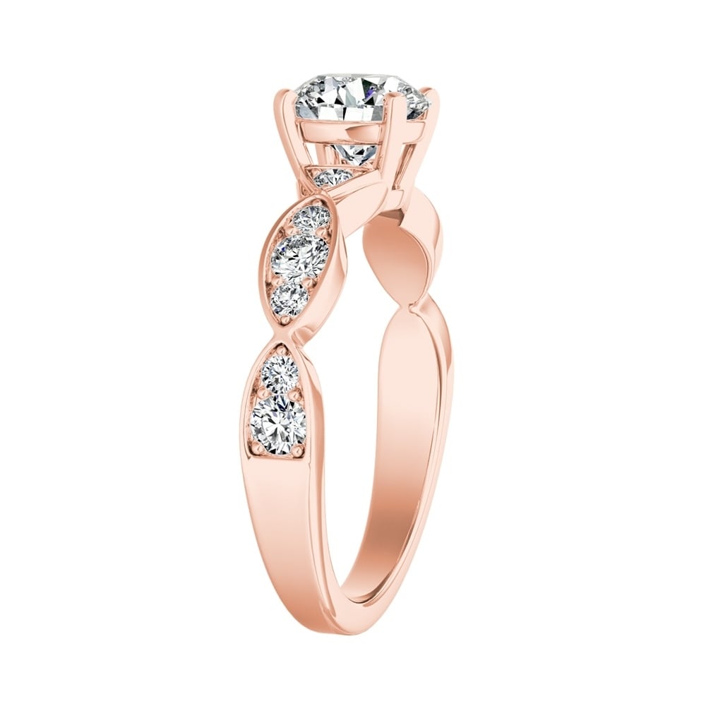 Auriya 14k Gold 4ct Round Moissanite and 1/3ct TDW Wave Style Diamond Engagement Ring