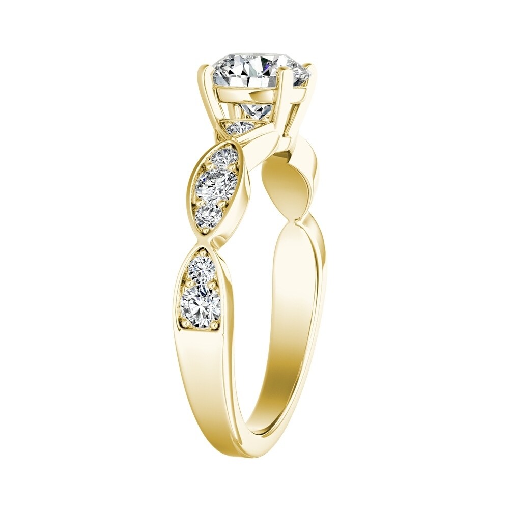 Auriya 14k Gold 4ct Round Moissanite and 1/3ct TDW Wave Style Diamond Engagement Ring