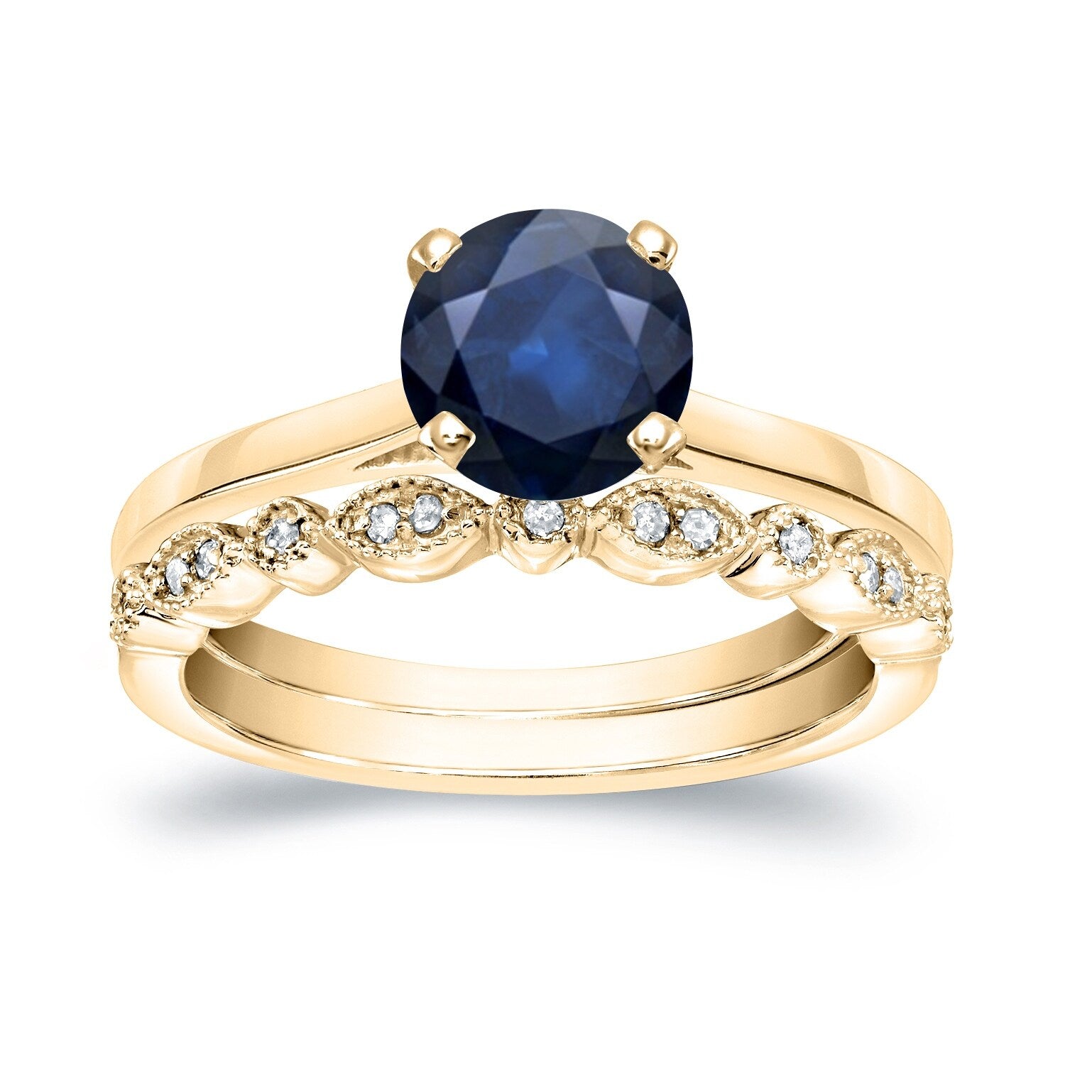 Auriya 14k Gold 7/8ctw Vintage Solitaire Sapphire Engagement Ring Set 1/6ctw