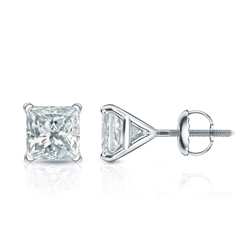 Auriya 14k Gold Lab Grown Princess Diamond Stud Earrings 0.50 to 5.00 ct. tw. 4-Prong Martini Screw-Back (F-G VS)