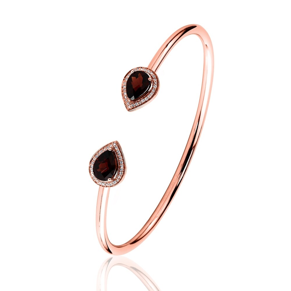 Auriya 2 3/4ct Pear-cut Red Garnet Gold over Silver Bangle Bracelet with Diamond Accents