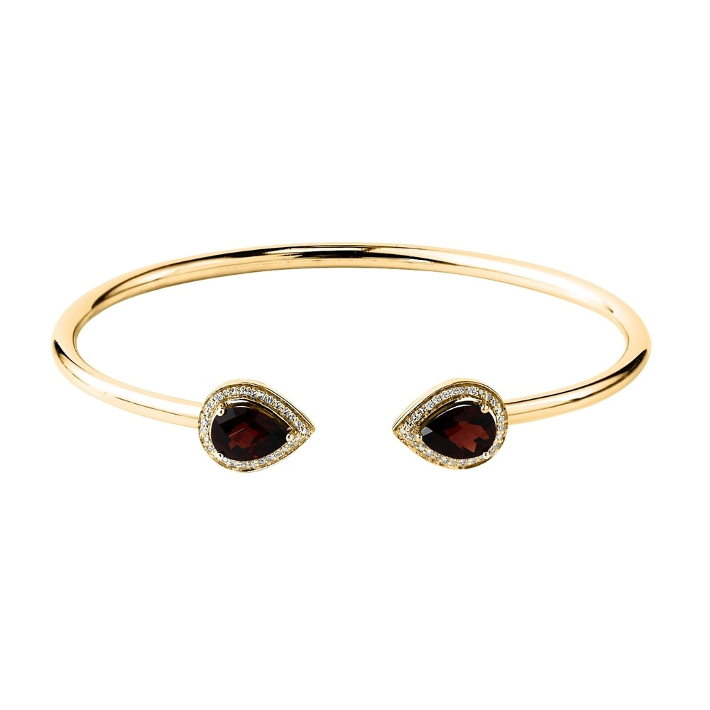 Auriya 2 3/4ct Pear-cut Red Garnet Gold over Silver Bangle Bracelet with Diamond Accents