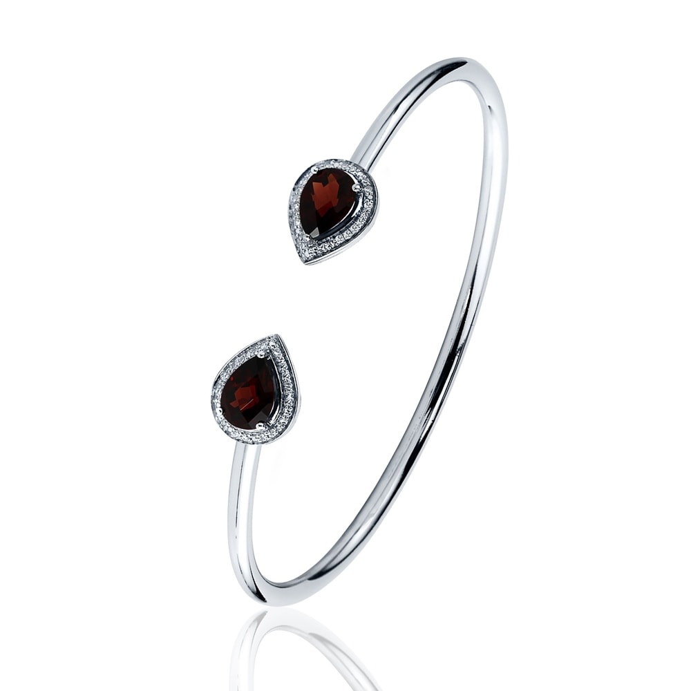Auriya 2 3/4ct Pear-cut Red Garnet Gold over Silver Bangle Bracelet with Diamond Accents
