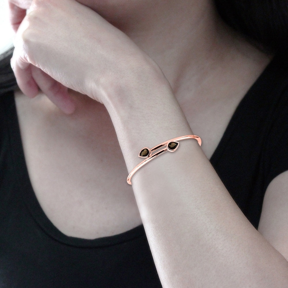 Auriya 2ct Pear-cut Smoky Quartz Bypass Bangle Bracelet Gold over Silver