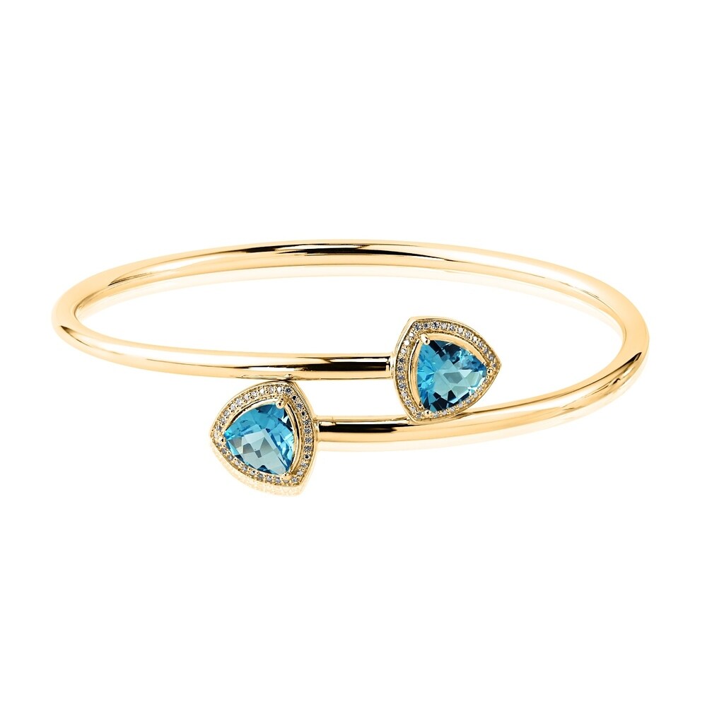 Auriya 3 3/4ct Trillion-Cut Swiss-Blue Topaz Gold over Silver Bangle Bracelet with Diamond Accents
