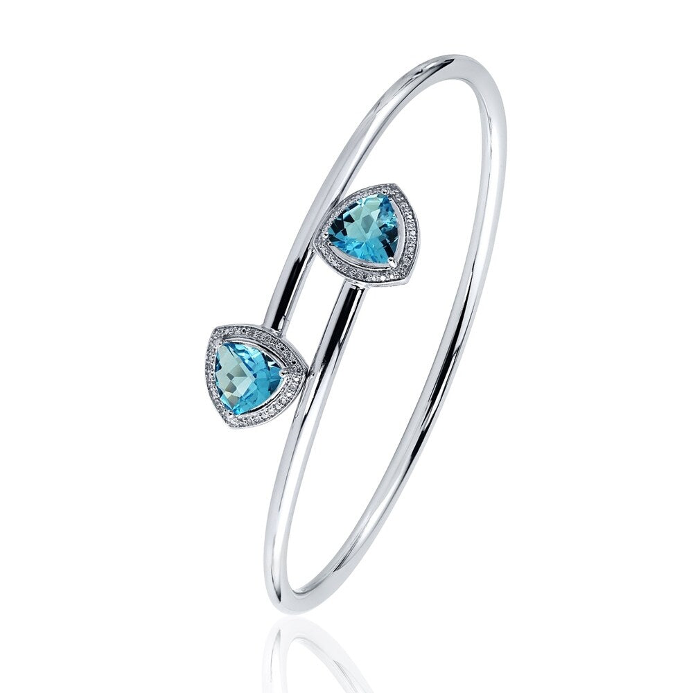 Auriya 3 3/4ct Trillion-Cut Swiss-Blue Topaz Gold over Silver Bangle Bracelet with Diamond Accents