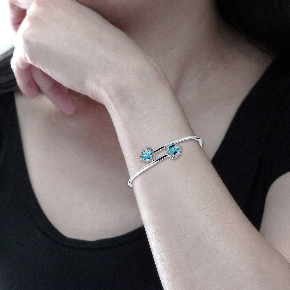 Auriya 3 3/4ct Trillion-Cut Swiss-Blue Topaz Gold over Silver Bangle Bracelet with Diamond Accents