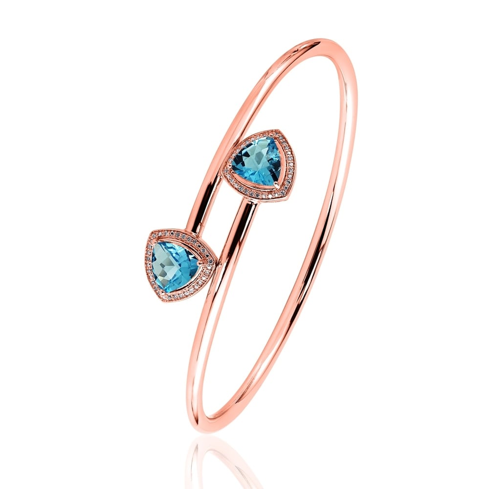 Auriya 3 3/4ct Trillion-Cut Swiss-Blue Topaz Gold over Silver Bangle Bracelet with Diamond Accents