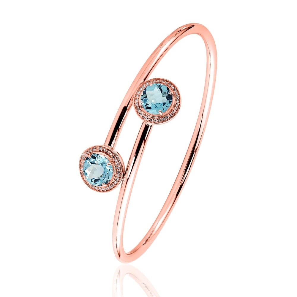 Auriya 4ct Sky Blue Topaz and Halo Diamond Bangle Bracelet Gold over Silver