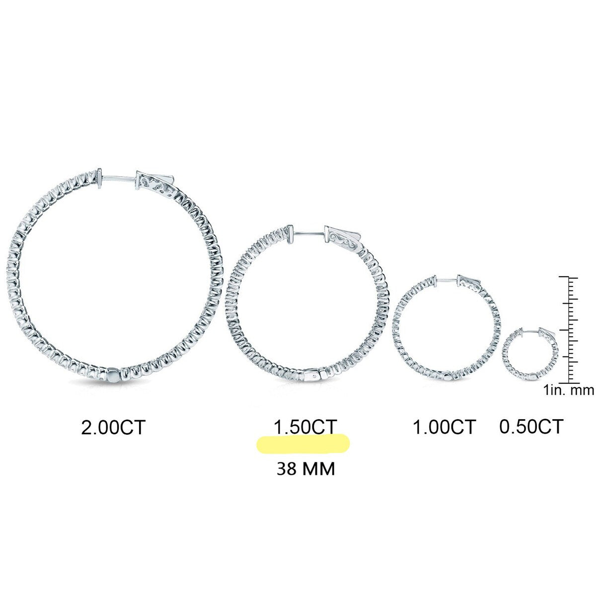 Auriya 14k Gold Small to Large Inside-out Diamond Hoop Earrings