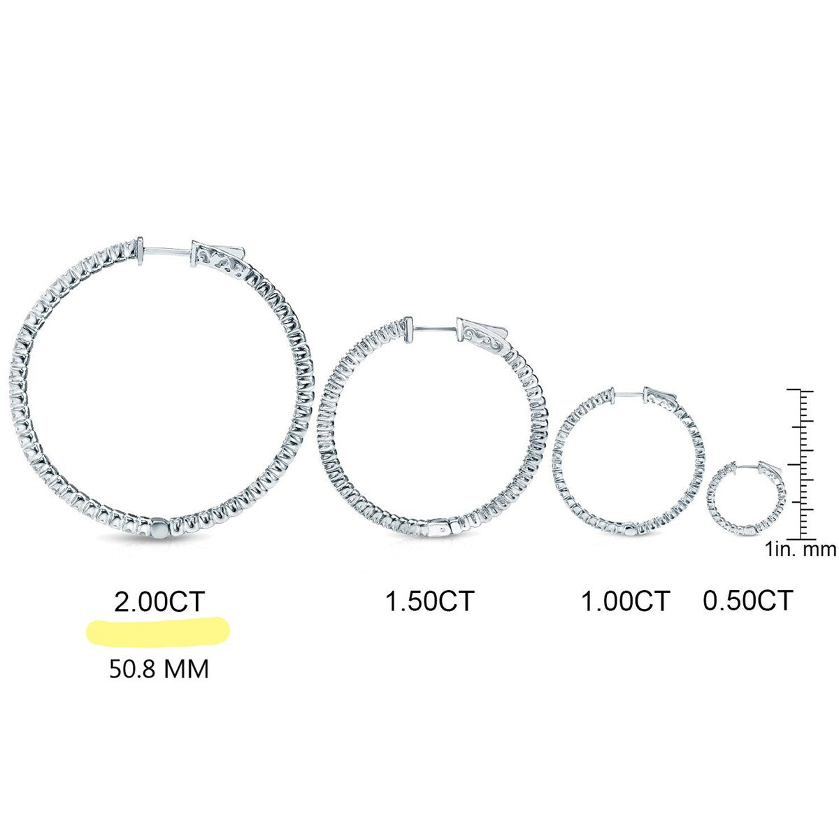 Auriya 14k Gold Small to Large Inside-out Diamond Hoop Earrings