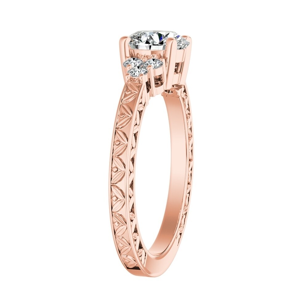 Auriya 14k Gold Vintage Inspired 2ct Round Moissanite and Diamond Engagement Ring