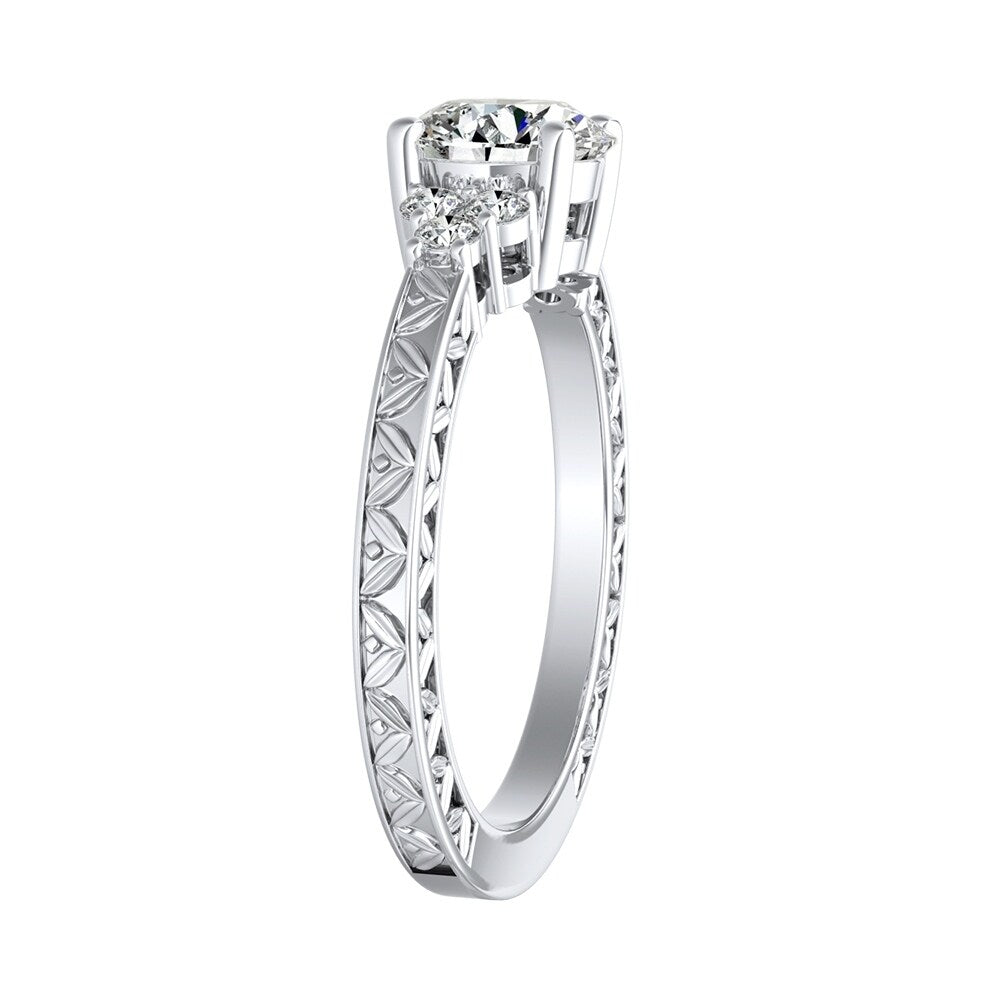 Auriya 14k Gold Vintage Inspired 2ct Round Moissanite and Diamond Engagement Ring