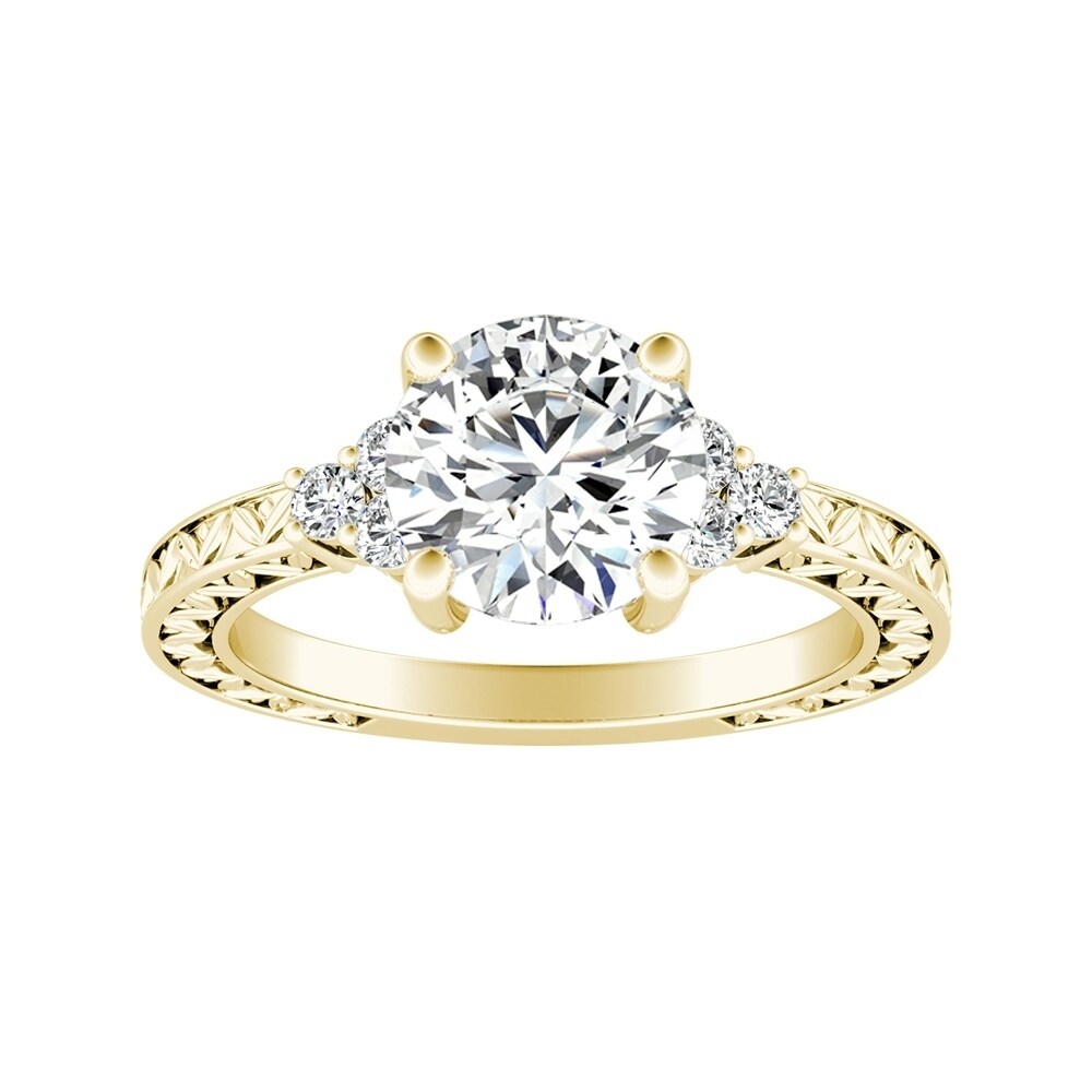 Auriya 14k Gold Vintage Inspired 2ct Round Moissanite and Diamond Engagement Ring