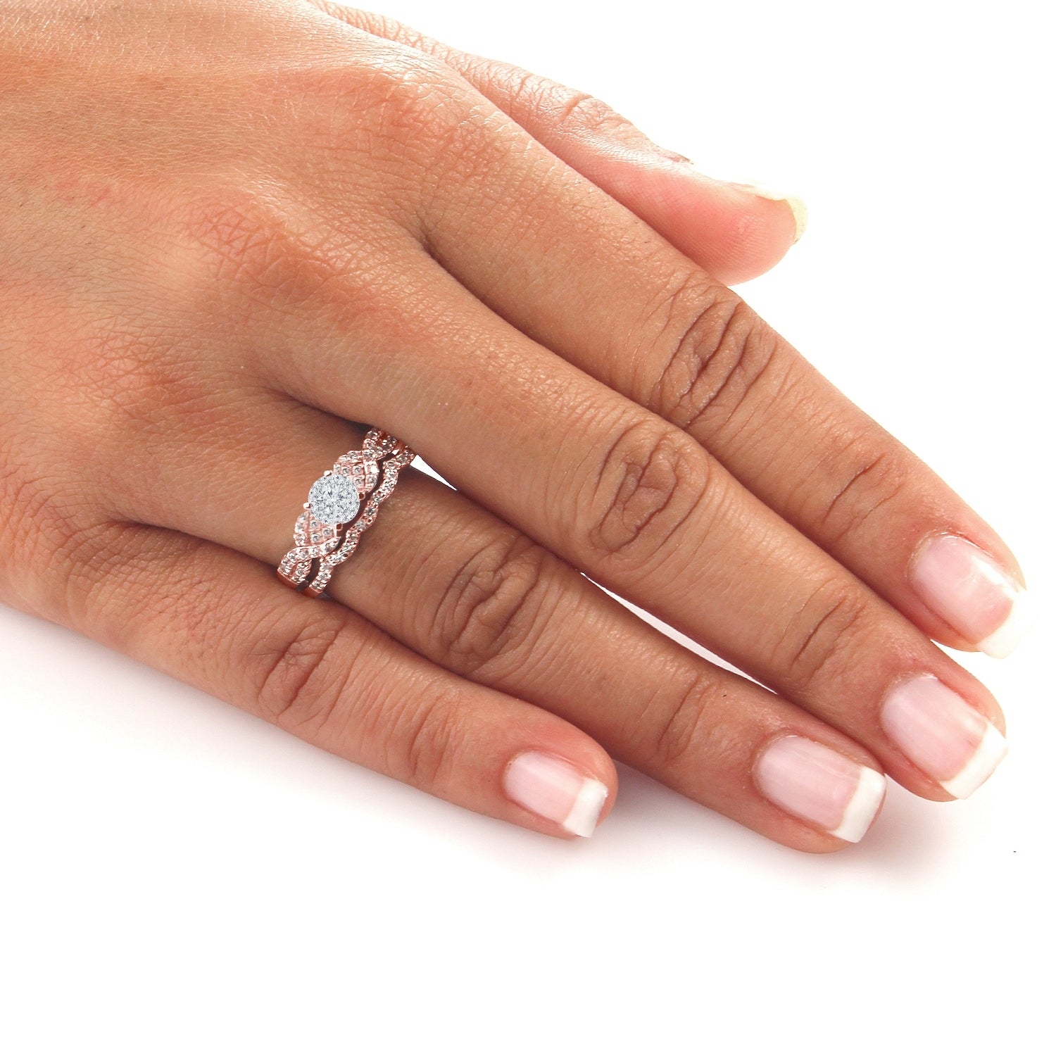 Auriya 1/2ctw Braided Twist Diamond Engagement Ring Set 14k Rose Gold