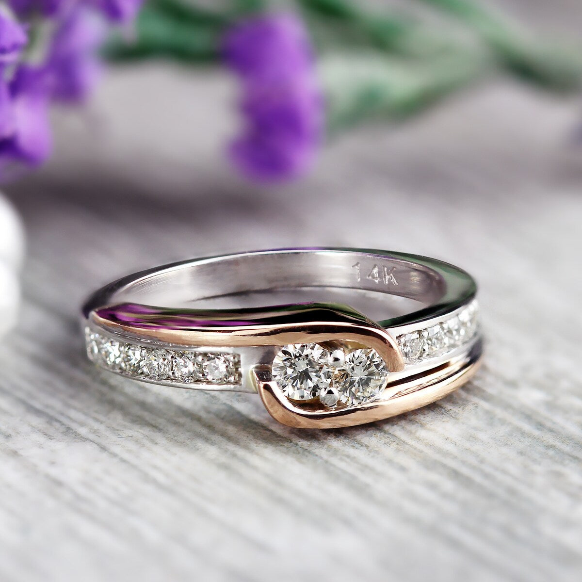 Auriya 14k Two-tone Gold 1/2ctw Round Two-stone Diamond Engagement Ring