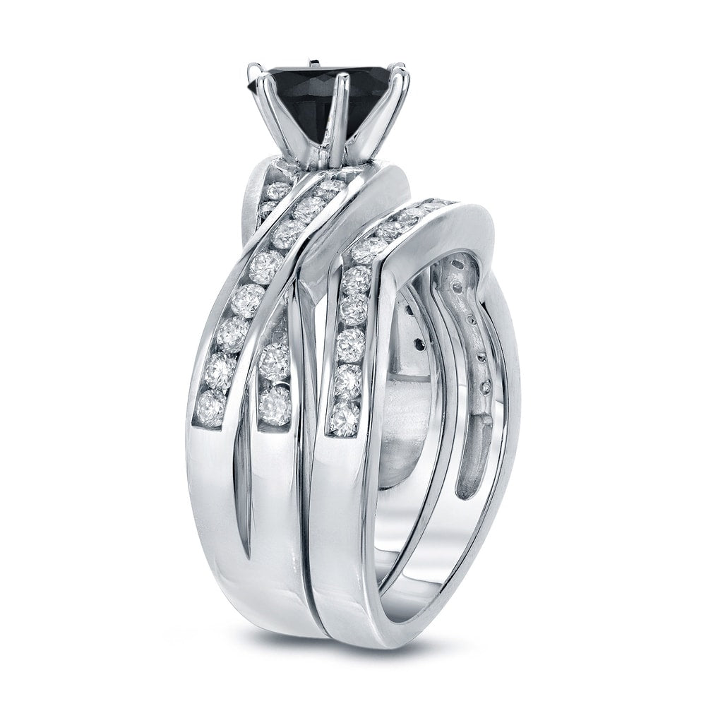 Auriya 14k Gold 2ctw Modern Black Diamond Engagement Ring Set