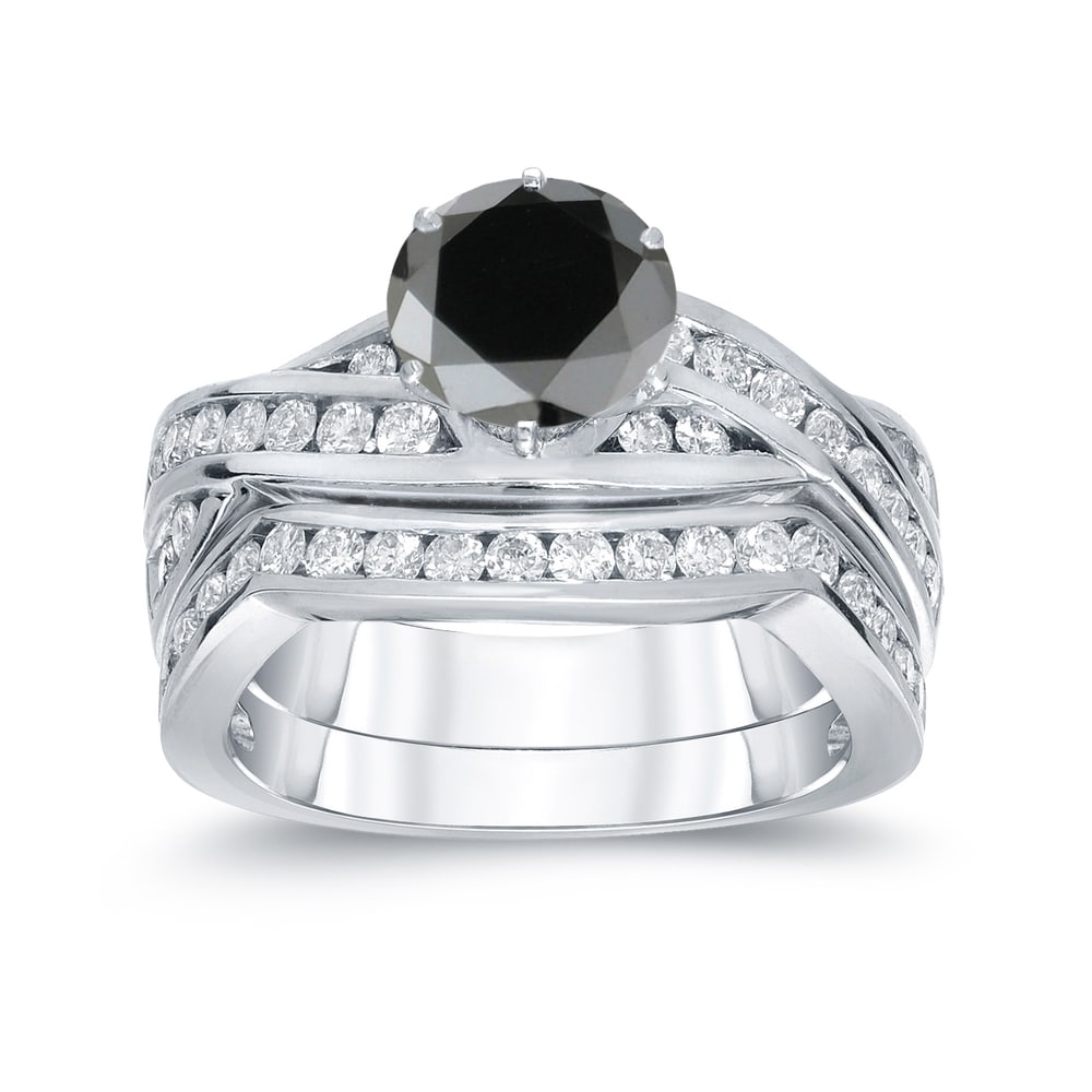 Auriya 14k Gold 2ctw Modern Black Diamond Engagement Ring Set