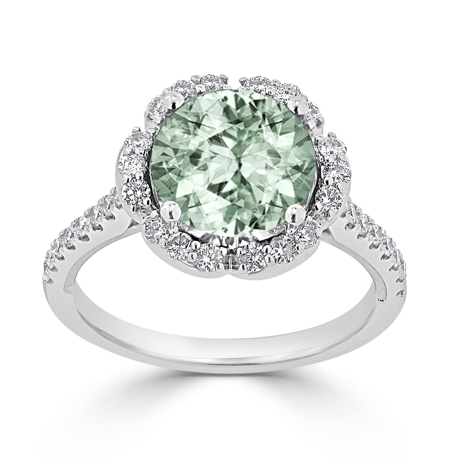 Auriya Vintage 1 7/8ct Fancy Green Amethyst and Halo Diamond Engagement Ring 3/8ct Fancy 14k Gold