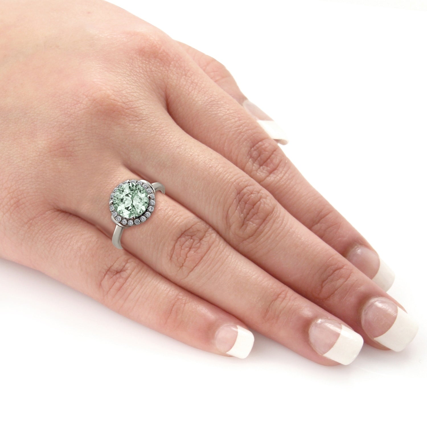 Auriya 2 1/5ct Round Green Amethyst and Halo Diamond Engagement Ring 1/4ctw 14k Gold