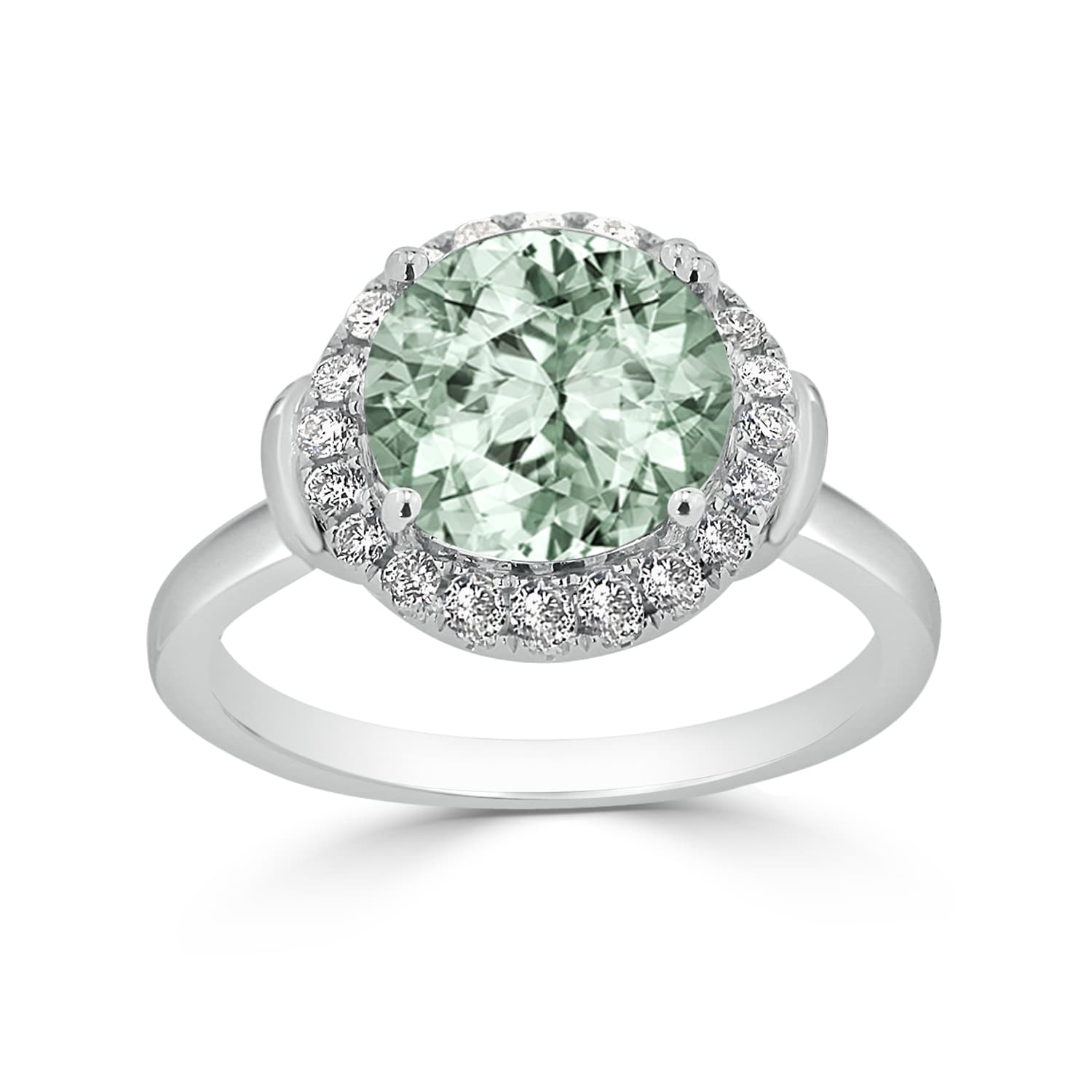 Auriya 2 1/5ct Round Green Amethyst and Halo Diamond Engagement Ring 1/4ctw 14k Gold