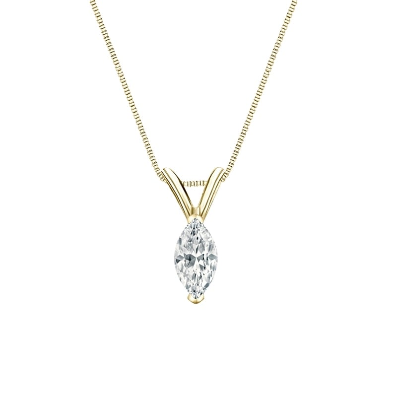 Auriya 18-karat Gold 0.45ctw Marquise Solitaire Lab Grown Diamond Necklace V-End Prong (D-E VVS) - 0.45