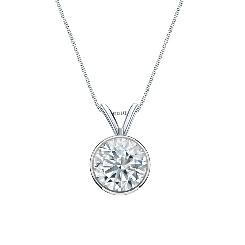 Auriya 18-karat Gold 1.25ctw Round Solitaire Lab Grown Diamond Necklace Bezel (H-I VS) - 1.25