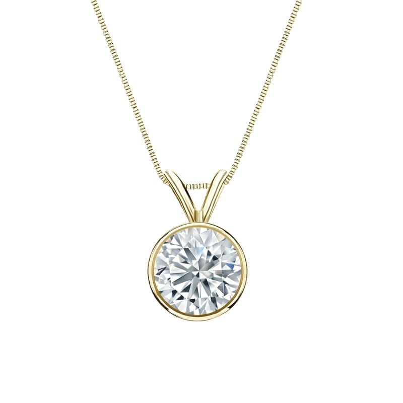 Auriya 18-karat Gold 1.25ctw Round Solitaire Lab Grown Diamond Necklace Bezel (H-I VS) - 1.25