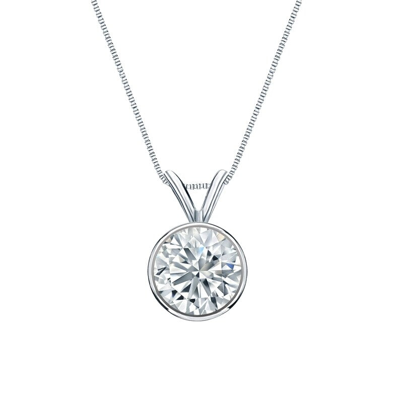 Auriya 18-karat Gold 2.50ctw Round Solitaire Lab Grown Diamond Necklace Bezel (F-G VS) - 2.5