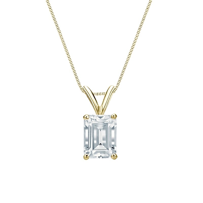 Auriya 18-karat Gold 4.00ctw Emerald Solitaire Lab Grown Diamond Necklace 4-Prong Basket (F-G VS) - 4