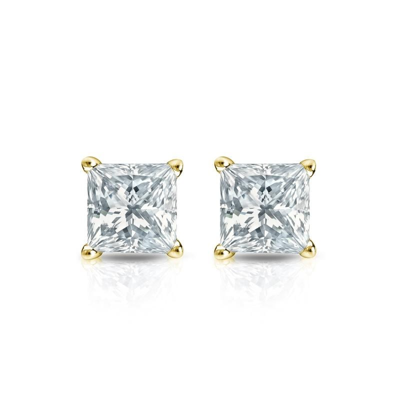 Auriya 18-karat Gold Lab Grown 0.50 carat TDW Princess Diamond Stud Earrings 4-Prong Basket Push-back
