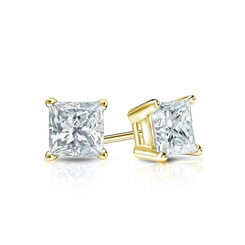 Auriya 18-karat Gold Lab Grown 0.50 carat TDW Princess Diamond Stud Earrings 4-Prong Basket Push-back