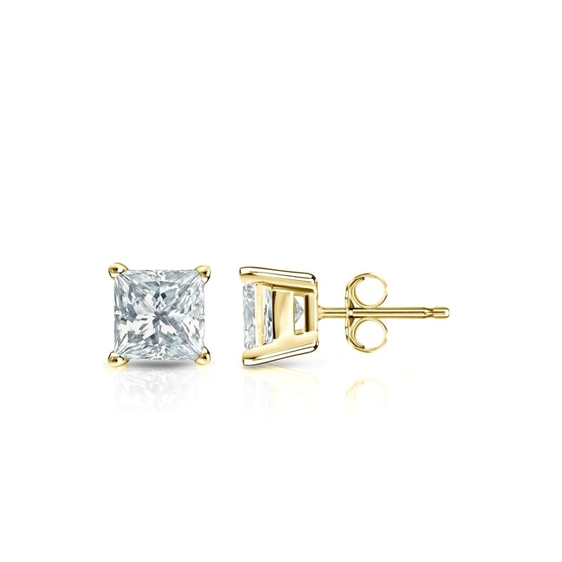 Auriya 18-karat Gold Lab Grown 0.50 carat TDW Princess Diamond Stud Earrings 4-Prong Basket Push-back