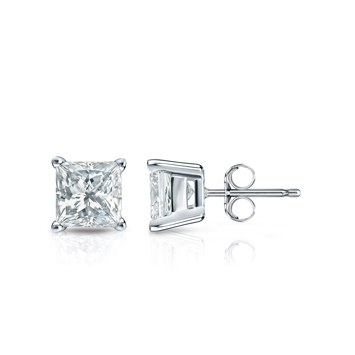 Auriya 18-karat Gold Lab Grown 1.00 carat TDW Princess Diamond Stud Earrings 4-Prong Basket Push-back