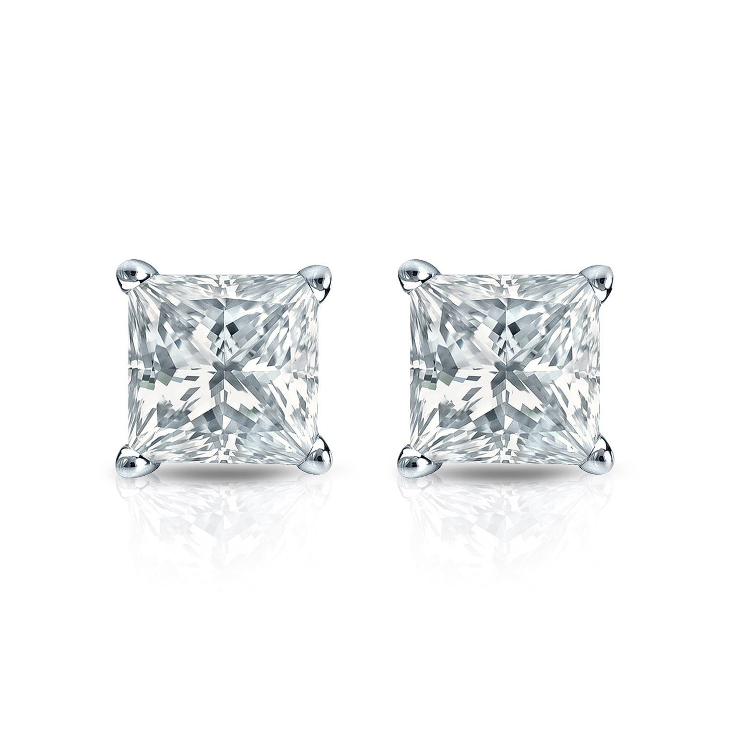 Auriya 18-karat Gold Lab Grown 1.00 carat TDW Princess Diamond Stud Earrings 4-Prong Basket Push-back