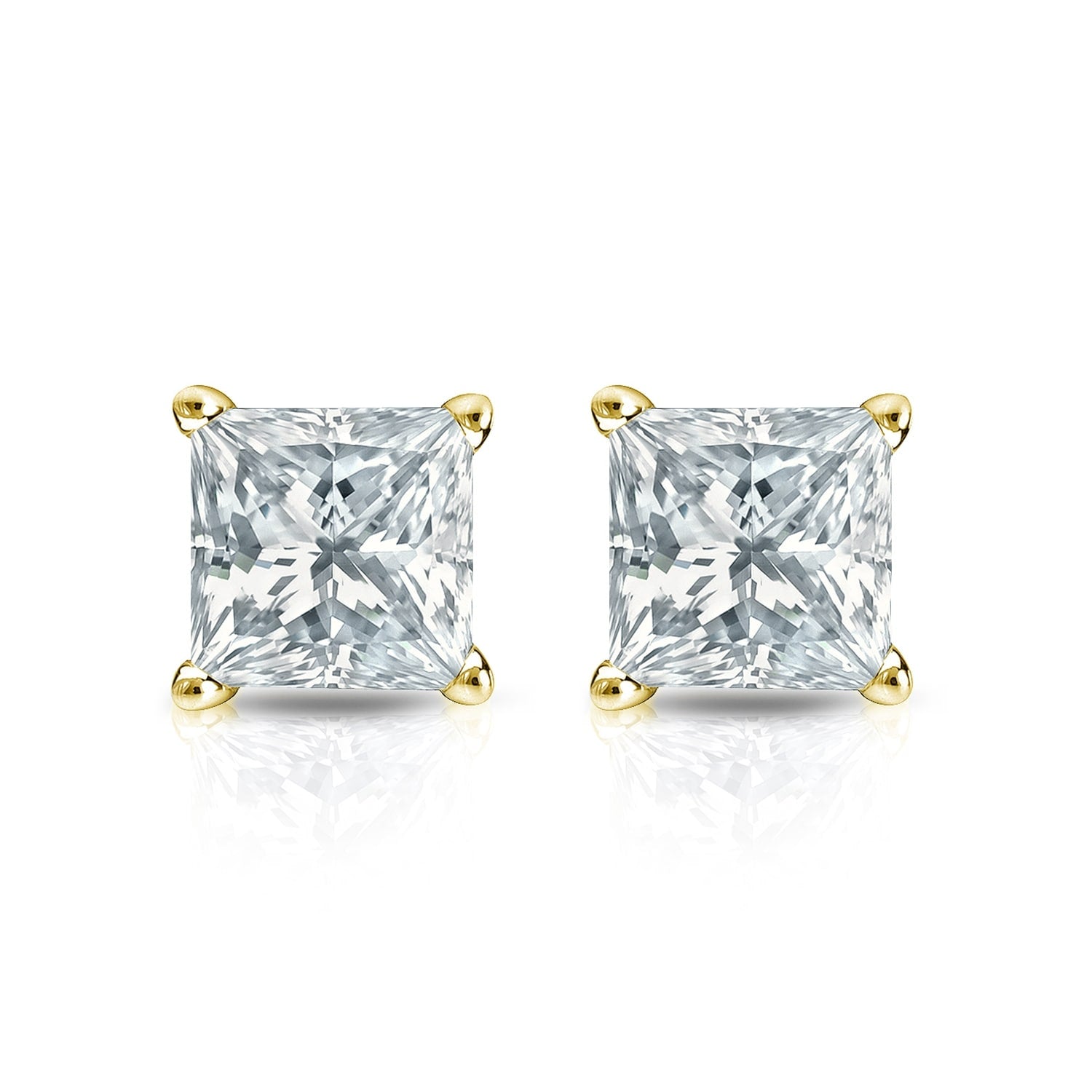 Auriya 18-karat Gold Lab Grown 1.00 carat TDW Princess Diamond Stud Earrings 4-Prong Basket Push-back