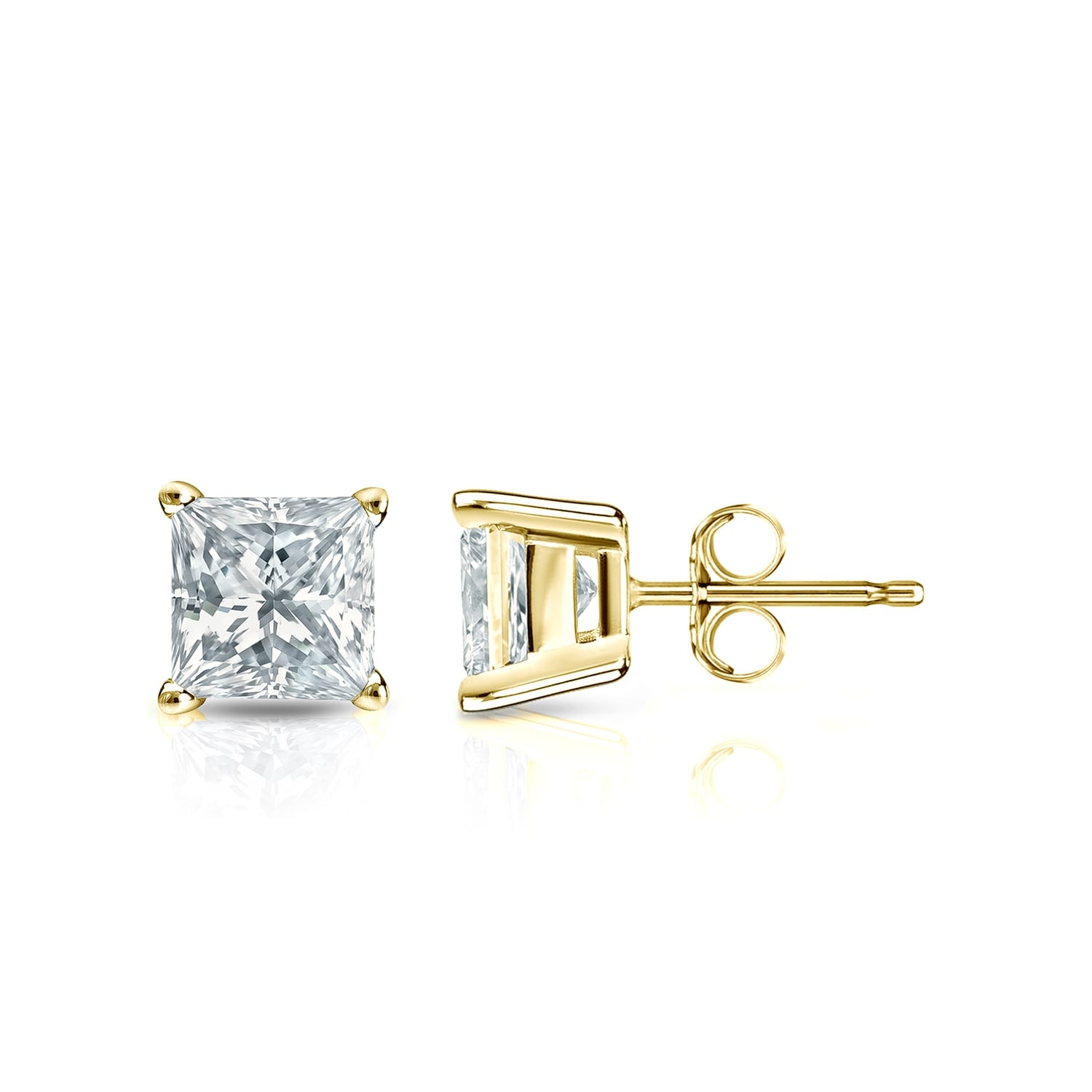 Auriya 18-karat Gold Lab Grown 1.00 carat TDW Princess Diamond Stud Earrings 4-Prong Basket Push-back