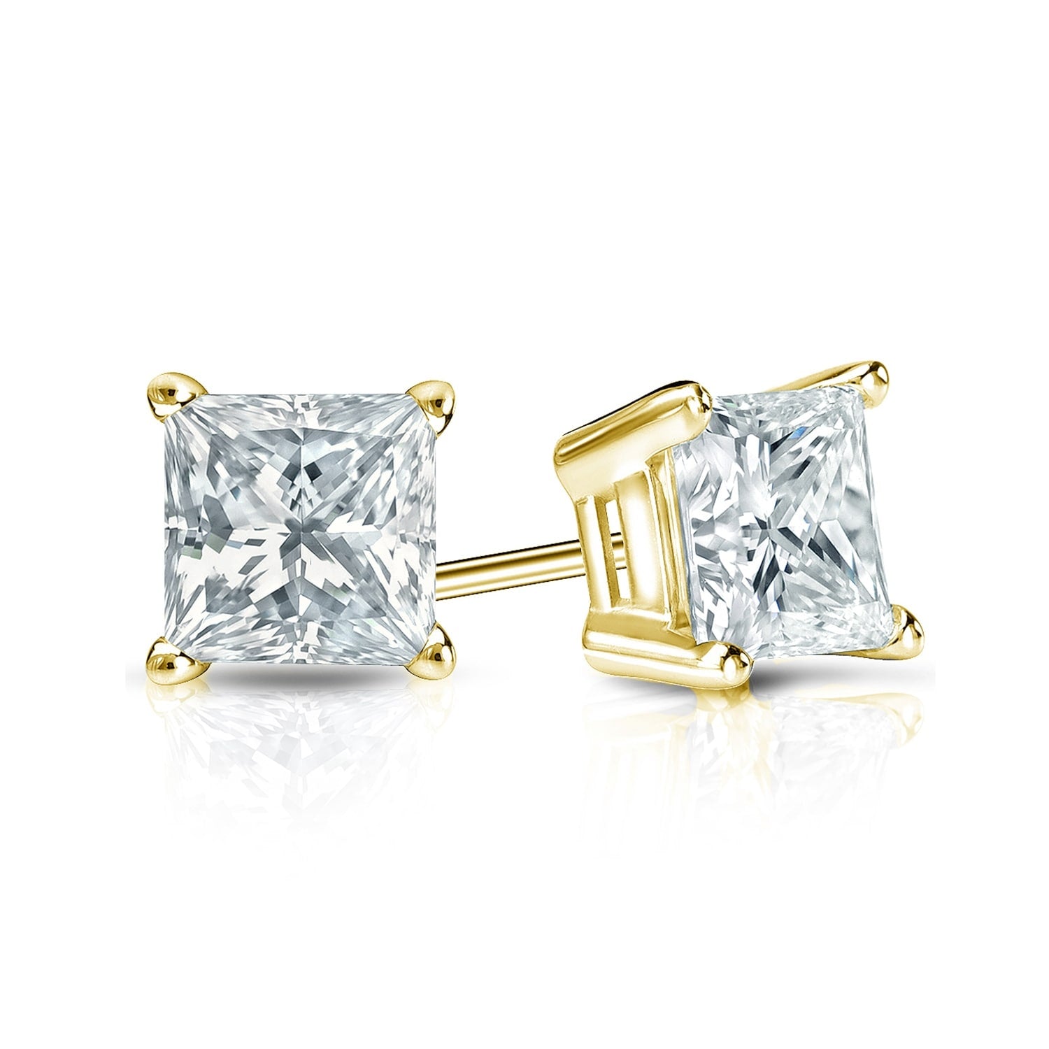 Auriya 18-karat Gold Lab Grown 1.00 carat TDW Princess Diamond Stud Earrings 4-Prong Basket Push-back
